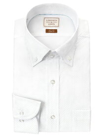LORDSON Yシャツ 長袖 ワイシャツ メンズ ボタンダウン 形態安定 白ドビー ホワイト 市松模様 スリムフィット 綿100% LORDSON by CHOYA(cod093-200) 2406SS