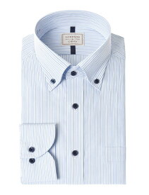 【最大1,000円OFFクーポンあり！】 ワイシャツ メンズ 長袖 綿100％ LORDSON 形態安定 ブルーストライプ 青 ボタンダウン シャツ|(cod141-350) 2512CL