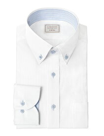 LORDSON ワイシャツ メンズ 長袖 白 形態安定 白ドビーストライプ ホワイト ボタンダウン シャツ|綿100％(cod143-200)