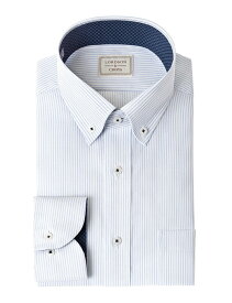 【最大1,000円OFFクーポンあり！】 LORDSON ワイシャツ メンズ 長袖 形態安定 ブルーストライプ 青 ボタンダウン シャツ|綿100％(cod143-450) 2512CL