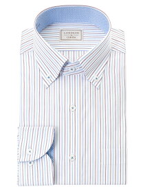 LORDSON Yシャツ 長袖 ワイシャツ メンズ 形態安定 ブルー ブラウン ストライプ ボタンダウン シャツ 綿100% LORDSON by CHOYA(cod300-315) 2403ft