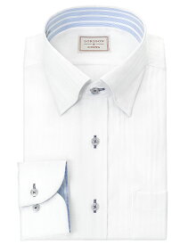 LORDSON Yシャツ 長袖 ワイシャツ メンズ 形態安定 白ドビーストライプ スナップダウン シャツ 綿100% ホワイト LORDSON by CHOYA(cod301-200)