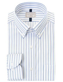 LORDSON ワイシャツ メンズ 長袖 綿100% 形態安定 ブルーストライプ ボタンダウンシャツ LORDSON(cod302-450) (sa1)