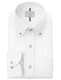 LORDSON Yシャツ 長袖 ワイシャツ メンズ 形態安定 白ドビー チェック柄 ボタンダウンシャツ 綿100% ホワイト LORDSON by CHOYA(cod800-200) (sa1)