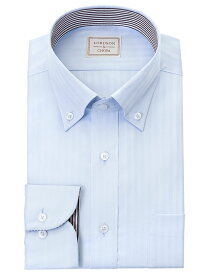 LORDSON Yシャツ 長袖 ワイシャツ メンズ 形態安定 ブルードビー ストライプ柄 ボタンダウンシャツ 綿100% ブルー LORDSON by CHOYA(cod800-250) (sa1)