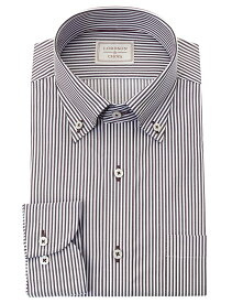 LORDSON ワイシャツ メンズ 長袖 形態安定 ブラックグラデーション ロンドンストライプ ボタンダウンシャツ ドレスシャツ 綿100% レッド ブラック (cod800-415) (sa1)