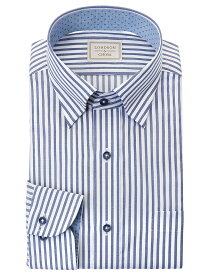 LORDSON Yシャツ 長袖 ワイシャツ メンズ 形態安定 ブルー ストライプ柄 スナップダウンシャツ 綿100% ブルー LORDSON by CHOYA(cod801-450) (sa1)