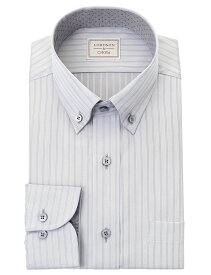 LORDSON Yシャツ 長袖 ワイシャツ メンズ 形態安定 グレードビー ストライプ柄 ショートボタンダウンシャツ 綿100% グレー LORDSON by CHOYA(cod802-280) (sa1)