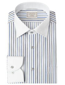 LORDSON ワイシャツ メンズ 長袖 綿100％ 形態安定 ブルー グレー ネイビー マルチカラーストライプ ワイドカラー クレリック シャツ 青 紺色 ドレスシャツ (cod911-455) (sa1) 2508ft 2509ft