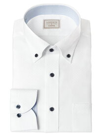 ワイシャツ メンズ 長袖 LORDSON 形態安定 白ドビー ダイヤ柄 ボタンダウン シャツ 綿100% ホワイト(cod913-200) (sa1)