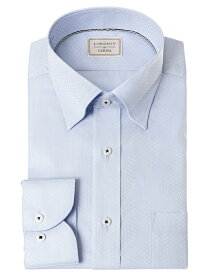 ワイシャツ メンズ 長袖 綿100% LORDSON 形態安定 ブルードビー ダイヤ柄 スナップダウン シャツ 青(cod914-250) (sa1)