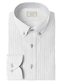 ワイシャツ メンズ 長袖 LORDSON 形態安定 モノトーンストライプ ボタンダウン ショートカラー シャツ 綿100% 黒 グレー ブラック(cod915-485) (sa1)