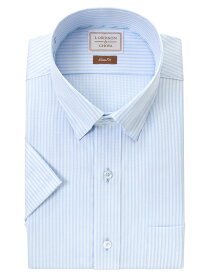 LORDSON Yシャツ 半袖 ワイシャツ メンズ ショートスナップダウン 形態安定 ブルーストライプ スリムフィット 綿100% LORDSON by CHOYA(con091-450)