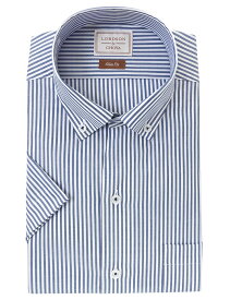 LORDSON Yシャツ 半袖 ワイシャツ メンズ スキッパーボタンダウン 形態安定 ネイビー ストライプ スリムフィット 綿100% LORDSON by CHOYA(con093-355) 2405ft