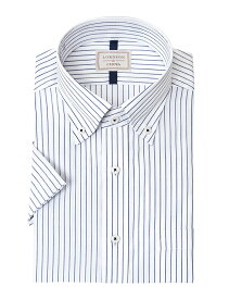 LORDSON by CHOYA 半袖 ワイシャツ メンズ 夏 形態安定加工 ネイビー ブルー ストライプ ボタンダウン |綿100％ (con430-455)