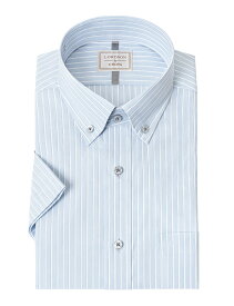 LORDSON by CHOYA 半袖 ワイシャツ メンズ 夏 形態安定加工 ブルー ストライプ ボタンダウン |綿100％ (con438-450)