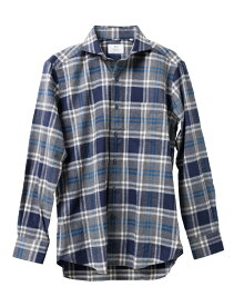 CHOYA URBAN STYLE カジュアルシャツ フランネルシャツ 長袖 カッタウェイ グレー ブルー 青 ネイビー 紺色 チェック |綿：100% (cue921-680)