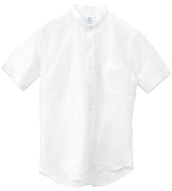 スタンドカラー CHOYA URBAN STYLE カジュアルシャツ 半袖 バンドカラー リネン 麻 無地 ホワイト 白(cup514-100) 2404ft
