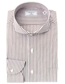 長袖 ワイシャツ メンズ カッターシャツ 綿100% 日本製Yシャツ CHOYA1886 ブラウン ストライプ カッタウェイ ドレスシャツ(cvd200-475) 2406SS
