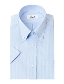 ELLE HOMME COOLMAX 半袖 ワイシャツ メンズ 夏 形態安定 ゆったり ドビー ストライプ ボタンダウン シャツ 綿 ポリエステル ブルー(zen461-250)