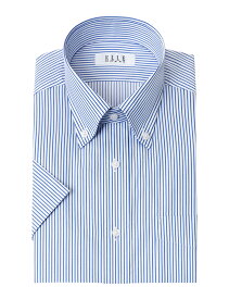 ELLE HOMME COOLMAX 半袖 ワイシャツ メンズ 夏 形態安定 ゆったり ストライプ ボタンダウン シャツ 綿 ポリエステル ブルー(zen461-450)
