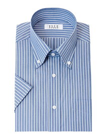 ELLE HOMME COOLMAX 半袖 ワイシャツ メンズ 夏 形態安定 ゆったり ストライプ ボタンダウン シャツ 綿 ポリエステル ブルー ネイビー(zen461-455)