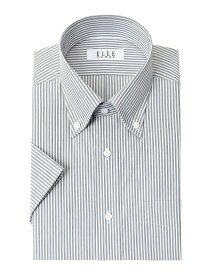 ELLE HOMME COOLMAX 半袖 ワイシャツ メンズ 夏 形態安定 ゆったり ストライプ ボタンダウン シャツ 綿 ポリエステル 黒 ブラック(zen461-485)