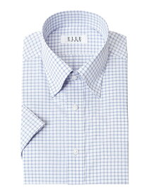 ELLE HOMME COOLMAX 半袖 ワイシャツ メンズ 夏 形態安定 ゆったり チェック スナップダウン シャツ 綿 ポリエステル ブルー(zen462-650)