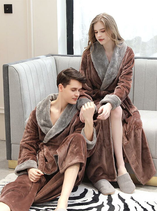 バスローブ レディース メンズ ルームウェア 部屋着 パジャマ ナイトガウン カップル 男女兼用 ロング パジャマ セクシー 冬 お風呂上り 毛布みたい もこもこ あったか 速乾 前開き 長袖 バスグッズ 秋冬 KEIWA | カップルフード付きドレッシングガウンナイトガウン ...