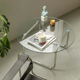 ガラスメタルテーブル ノルディック コーヒーテーブル 強化ガラス ソファサイドテーブル ステンレススチール ラウンドティーテーブル リビング 80cm 北欧インテリア 韓国インテリア ラウンドテーブル