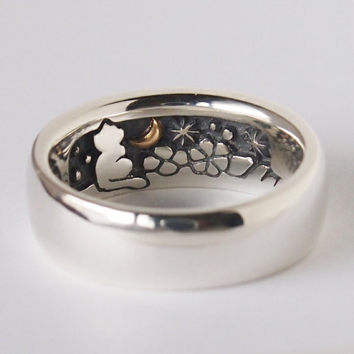 楽天市場 Moge モゲ シルバーアクセサリー 同じ月を見てた ネコ シルバーリング 8mm Mo R 060 アクセサリー作家 山口光司さんの 手作りアクセサリー ハンドメイドジュエリー ペアリング 指輪 猫 ねこ 三日月 動物 アニマル メンズ レディース 日本製 国産