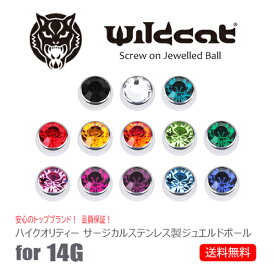 ボディピアス 石付ボール キャッチ 14G用 無金属アレルギー ラインストーン サージカルステンレス 4mm 5mm 6mm 8mmボール バーベル ラブレットスタッド Screw on Jewelled Ball Stainless steel 316L Wildcat ワイルドキャット