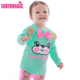 [2BUY10%OFFクーポン対象]【50%OFF】EARTHMAGIC BABY【正規取扱店】アースマジックベビー EARTHMAGIC BABY フェイスマフィープリント長袖Tシャツ クマ耳 ベア天竺 ベビー服 ベビー 赤ちゃん 女の子 乳児 出産祝い ベビーギフト 80～90cm 1歳 2歳 1y 2y