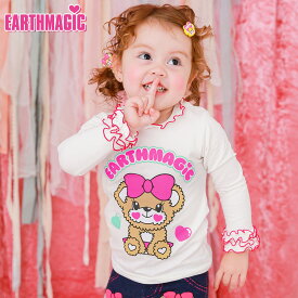 [2BUY10%OFFクーポン対象]【50%OFF】EARTHMAGIC BABY【正規取扱店】アースマジックベビー EARTHMAGIC BABY アーチ＆マフィープリント長袖Tシャツ ベア天竺 ベビー服 ベビー 赤ちゃん 女の子 乳児 出産祝い ベビーギフト 80～90cm 1歳 2歳 1y 2y