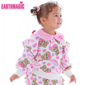 【50%OFF】EARTHMAGIC BABY【正規取扱店】アースマジックベビー キャンディーハートベビー総柄クマ耳襟付きトレーナー マフィー ベビー服 ベビー 赤ちゃん 女の子 乳児 出産祝い ベビーギフト 80～90cm 1歳 2歳 1y 2y