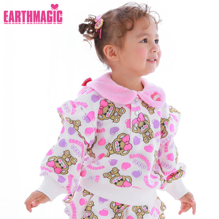 楽天市場 正規取扱店 Earthmagic Baby 30 Off アースマジックベビー キャンディーハートベビー総柄クマ耳襟付きトレーナー マフィー ベビー服 ベビー 赤ちゃん 女の子 乳児 出産祝い ベビーギフト 80 90cm 1歳 2歳 1y 2y Cuscus クスクス 楽天 市場店