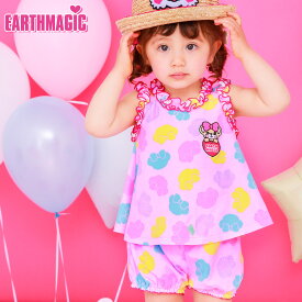 【50%OFF】EARTHMAGIC BABY【正規取扱店】アースマジックベビー シルエットマフィー総柄 チュニック＆ブルマセット ノースリーブ ベビー服 赤ちゃん 女児 女の子 乳児 出産祝い ベビーギフト 80～90cm