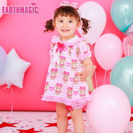 [2BUY10%OFFクーポン対象]【50%OFF】EARTHMAGIC BABY【正規取扱店】アースマジックベビー ハートいっぱいマフィー総柄3点セット(ワンピース＆ブルマ＆ヘアバンド) ベビー服 子供服 ベビー 赤ちゃん 女児 女の子 乳児 出産祝い ベビーギフト 80～90cm