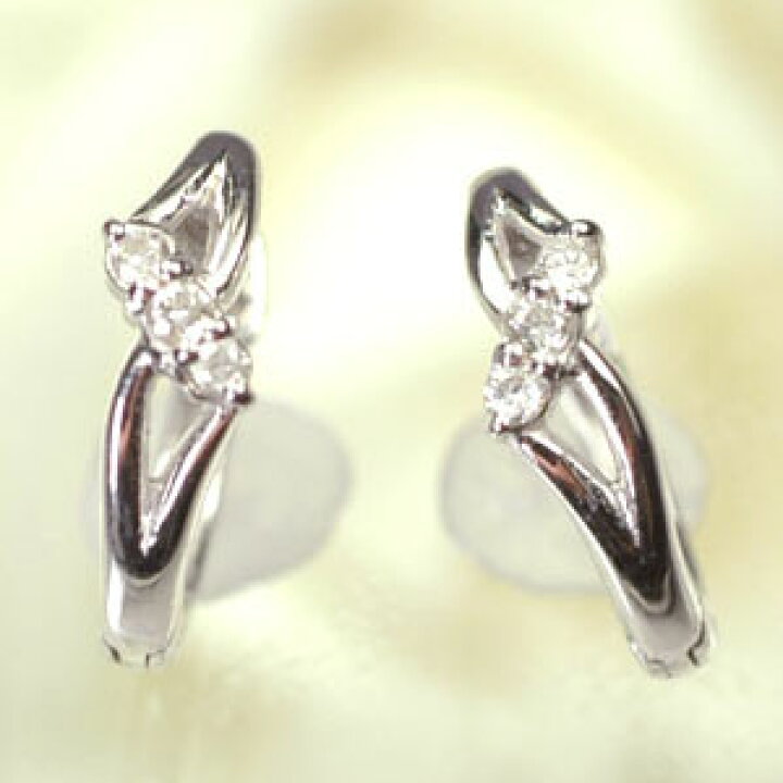 楽天市場】ダイヤモンド ピアス フープ K14WG・ダイヤモンド0.04ct 中  