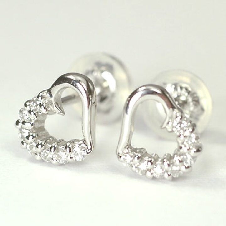 楽天市場】ダイヤモンド ピアス K18WG・ダイヤ0.1ct オープンハート 