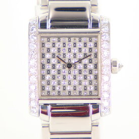 【中古】時計　腕時計　レディース腕時計　カルティエ　タンクフランセーズ　クォーツ　K18WG　18金ホワイトゴールド　2403　ダイヤモンド文字盤（アフターダイヤ）　ダイヤモンドベゼル（アフターダイヤ）　レディースウォッチ　ブランドウォッチ