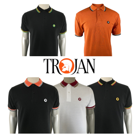 《返品・交換 不可》【SALE】Trojan Signature Pique Polo TC1009 WHITE JAMAICA TROJAN ORANGE