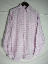 Mサイズ 346　Brooks Brothers　リネン　ボタンダウンシャツ ピンク　チェック　ブルックスブラザーズ【中古】【MEDIUM】【メンズ】