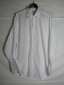 USA製　17 1/2-33 XLサイズ　Brooks Brothers レギュラーカラーシャツ　無地　ダブルカフス　ホワイト　ブルックスブラザーズ【メンズ】【大きいサイズ】【中古】