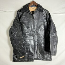 UKヴィンテージ　Husky Leather Outdoor Wear Burnley レザーコート　Aジップ　ブラック　Mサイズ位 【メンズ】【MEDIUM】【中古】