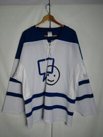 カナダ製 Athletic Knit ホッケーシャツ Bell Let's Talk ホワイト ブルー Lサイズ プリント ポリエステル 【中古】【メンズ】【LARGE】