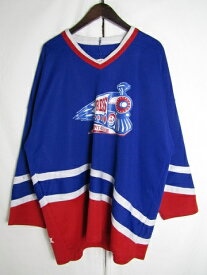 カナダ製 MONSPORT ホッケーシャツ ブルー レッド XLサイズ プリント ポリエステル 【中古】【メンズ】【大きいサイズ】