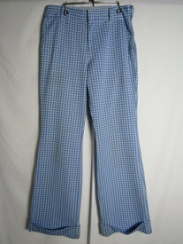 70年代～ フレアスラックス チェック ブルー ホワイト TALONジップ W32 L32相当 ヴィンテージ 【中古】【MEDIUM】【メンズ】