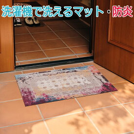 洗濯機で洗える 防炎 玄関マット キッチンマット 屋内外 デザインマット 速乾性 約50×75cm C032A Taza pink ターサピンク (R) wash+dry ウォッシュドライ 引っ越し 新生活