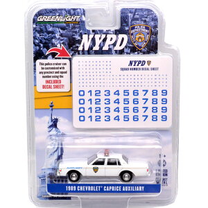 GREENLIGHT1/64�@1989 CHEVROLET CAPRICE - NEW YORK CITY POLICE DEPT (NYPD) Auxiliary w/NYPD SQUAD NUMBER DECAL SEET1989 �V�{���[�E�J�v���X - �j���[���[�N�E�V�e�B�E�|���X�E�f�p�[�g�����g (NYPD) �E�B�Y�@NYPD �X�N�A�b�h